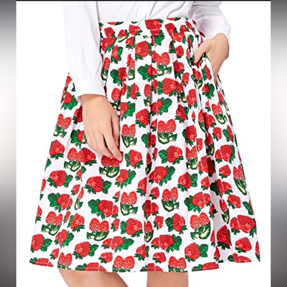 Grace Karin A-Line Skirt with Red and Green Strawberry Print